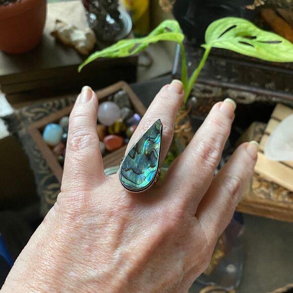 Mermaid Abalone Sterling Silver Large Boho Ring Size 9 - Picture 3 of 4